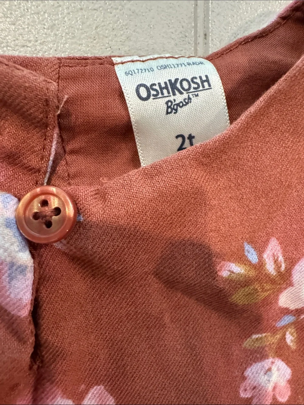 OshKosh B'gosh Rust Floral Long-Sleeve Dress with Pink Blossoms